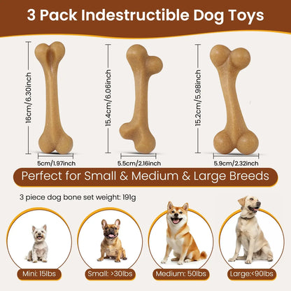 3 Pack Dog Chew Toys for Aggressive Chewers, Tough Nylon Dog Toys for Strong Chewers, Durable Chew Bones Made with Natural Tapioca Starch, Teeth Cleaning Dental Toys, Interactive Puppy Toys for Boredom Relief