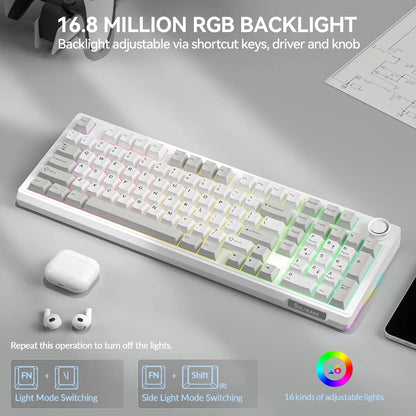 SOLAKAKA KI99 Pro Quiet Illuminated Mechanical Gaming Keyboard - 96% Hot Swappable Gasket Design, Silent Switches, Quick Wireless Connection, Creamy PBT Color-Changing Keycaps, Customizable White Grey PC Accessory, RGB Lights, Long-Lasting Batteries