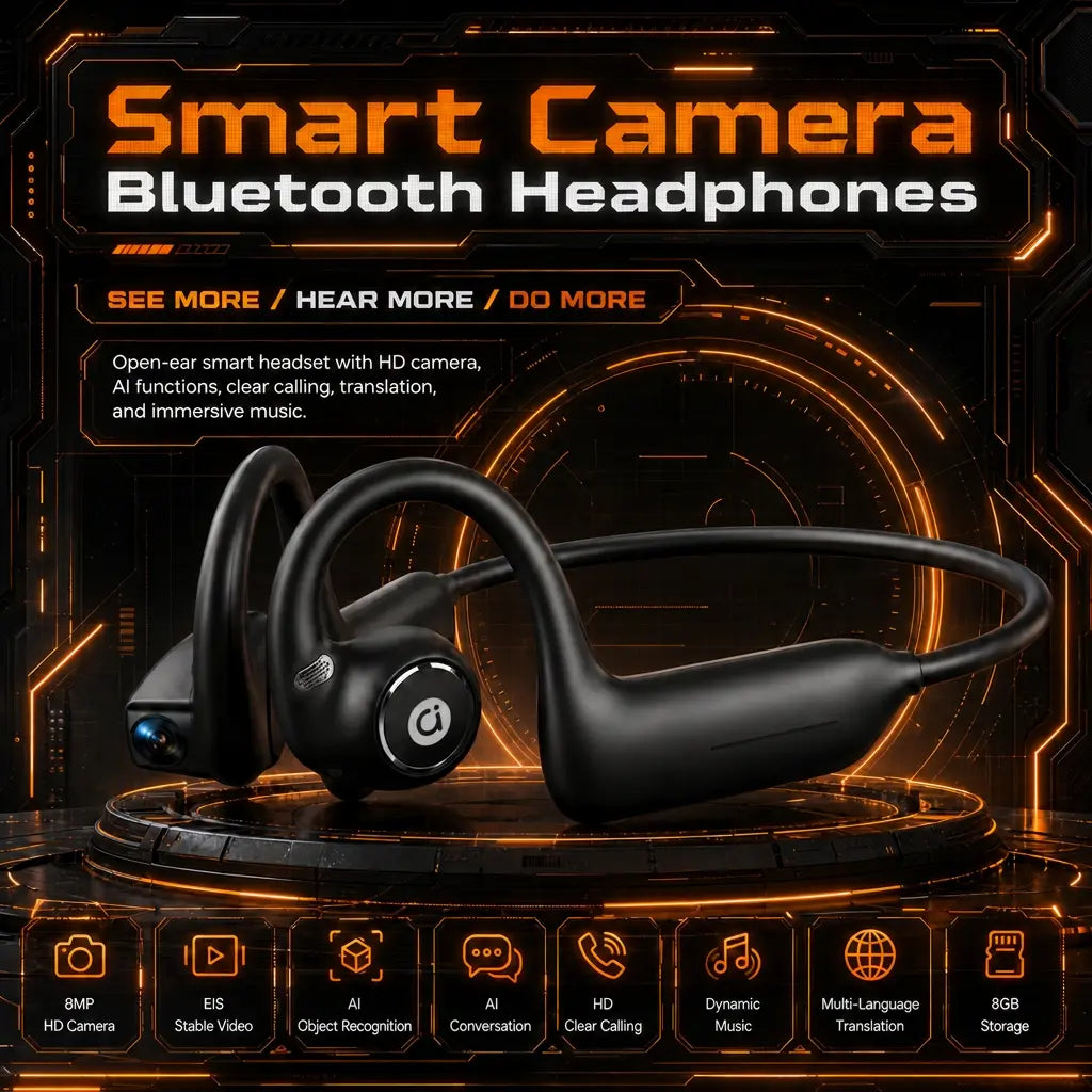 ASUS Adol OWS-G206 On-Ear Wireless Bluetooth Headset - Audio Device with 8MP EIS Stabilized Camera, First-Person Perspective, Waterproof Headphones