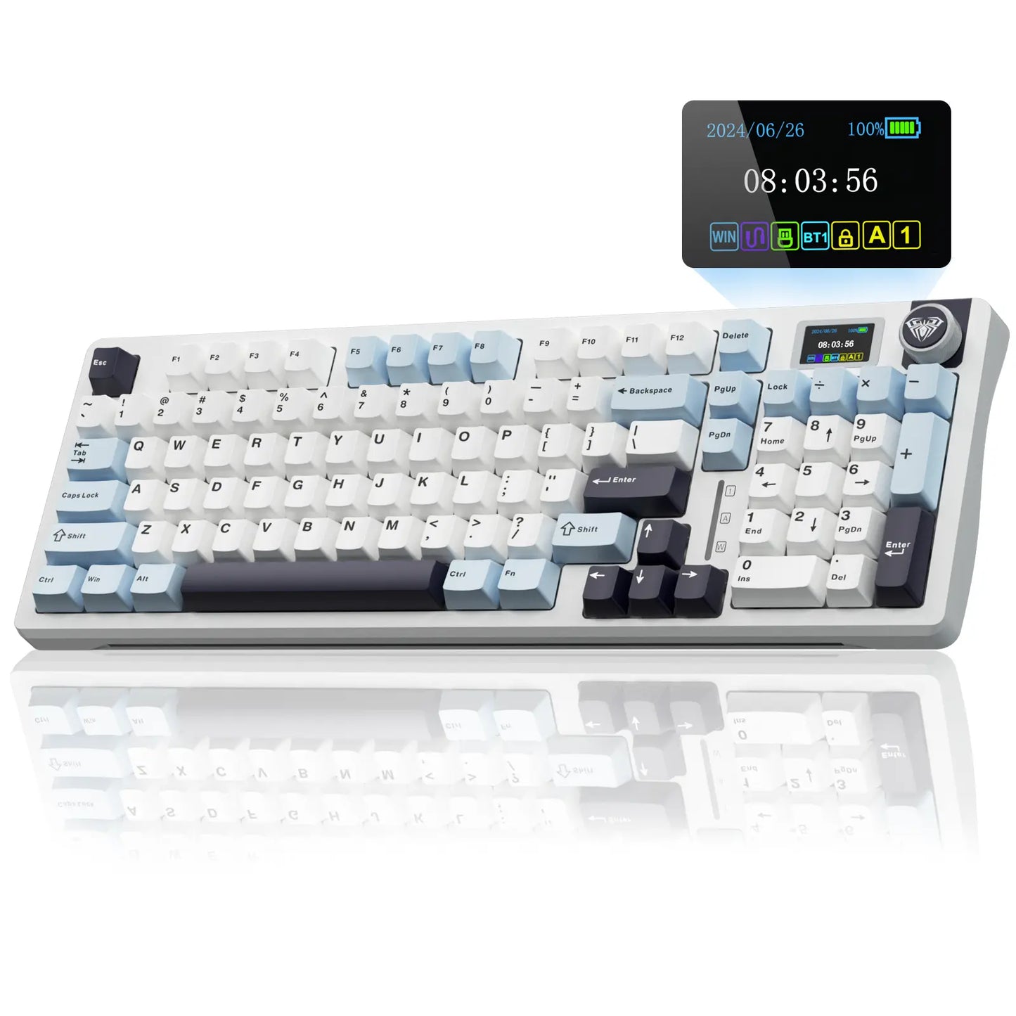 [New]Aula S98 Pro White Purple Aesthetic Wireless Mechanical Gaming Keyboard, Smart LCD Screen & Knob, Number Pad Creamy Thocky Sound, RGB Backlight, Hot Swappable Tri-Mode USB-C Connection PBT Keycaps, Creamy Keyboard Multi-Device Keyboard