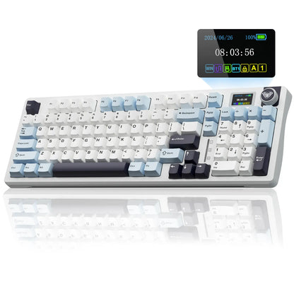 [New]Aula S98 Pro White Purple Aesthetic Wireless Mechanical Gaming Keyboard, Smart LCD Screen & Knob, Number Pad Creamy Thocky Sound, RGB Backlight, Hot Swappable Tri-Mode USB-C Connection PBT Keycaps, Creamy Keyboard Multi-Device Keyboard