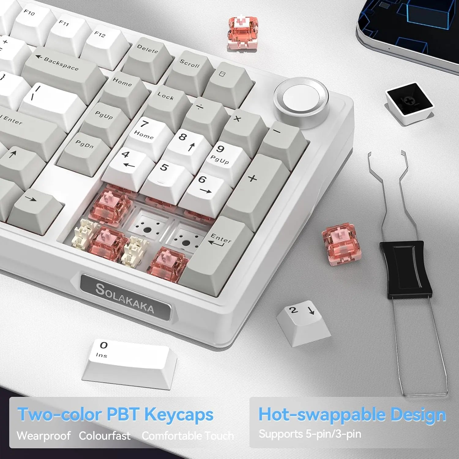 SOLAKAKA KI99 Pro Quiet Illuminated Mechanical Gaming Keyboard - 96% Hot Swappable Gasket Design, Silent Switches, Quick Wireless Connection, Creamy PBT Color-Changing Keycaps, Customizable White Grey PC Accessory, RGB Lights, Long-Lasting Batteries