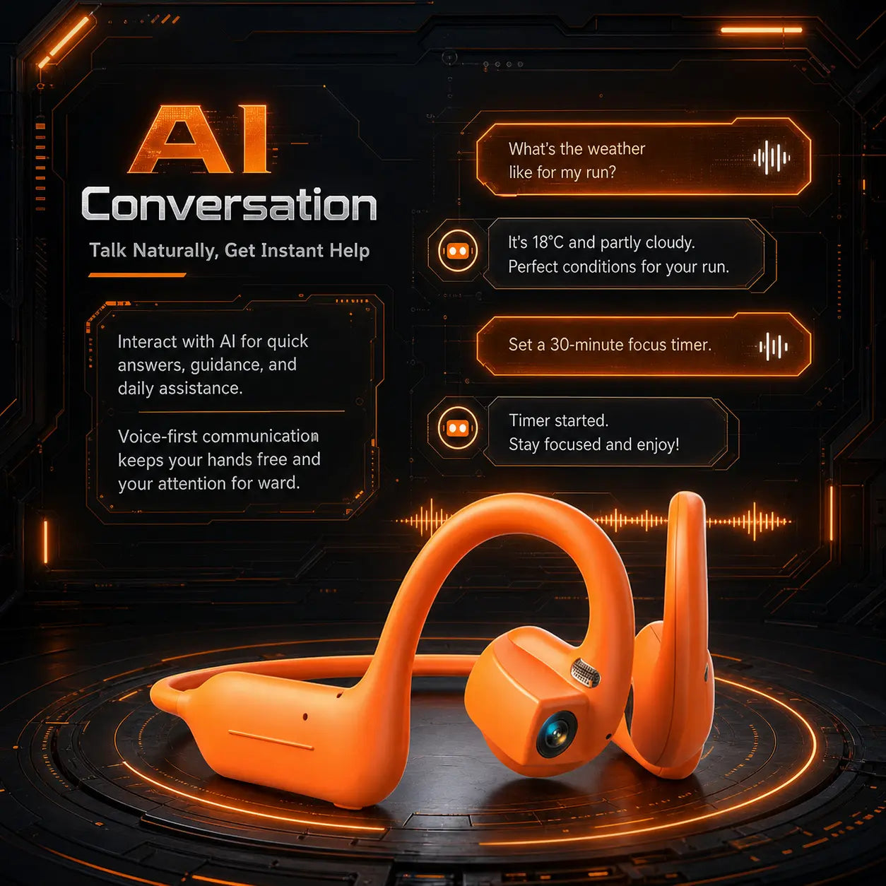 ASUS Adol OWS-G206 On-Ear Wireless Bluetooth Headset - Audio Device with 8MP EIS Stabilized Camera, First-Person Perspective, Waterproof Headphones