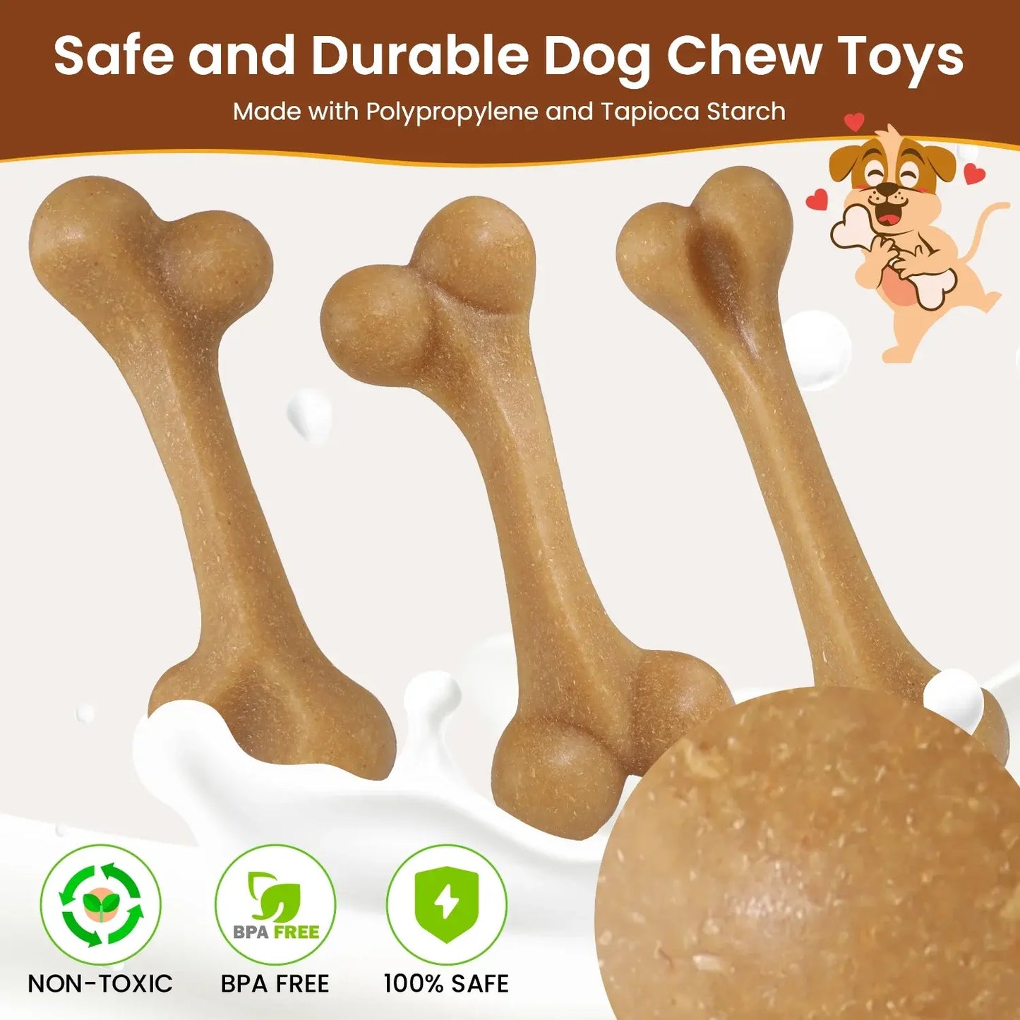3 Pack Dog Chew Toys for Aggressive Chewers, Tough Nylon Dog Toys for Strong Chewers, Durable Chew Bones Made with Natural Tapioca Starch, Teeth Cleaning Dental Toys, Interactive Puppy Toys for Boredom Relief