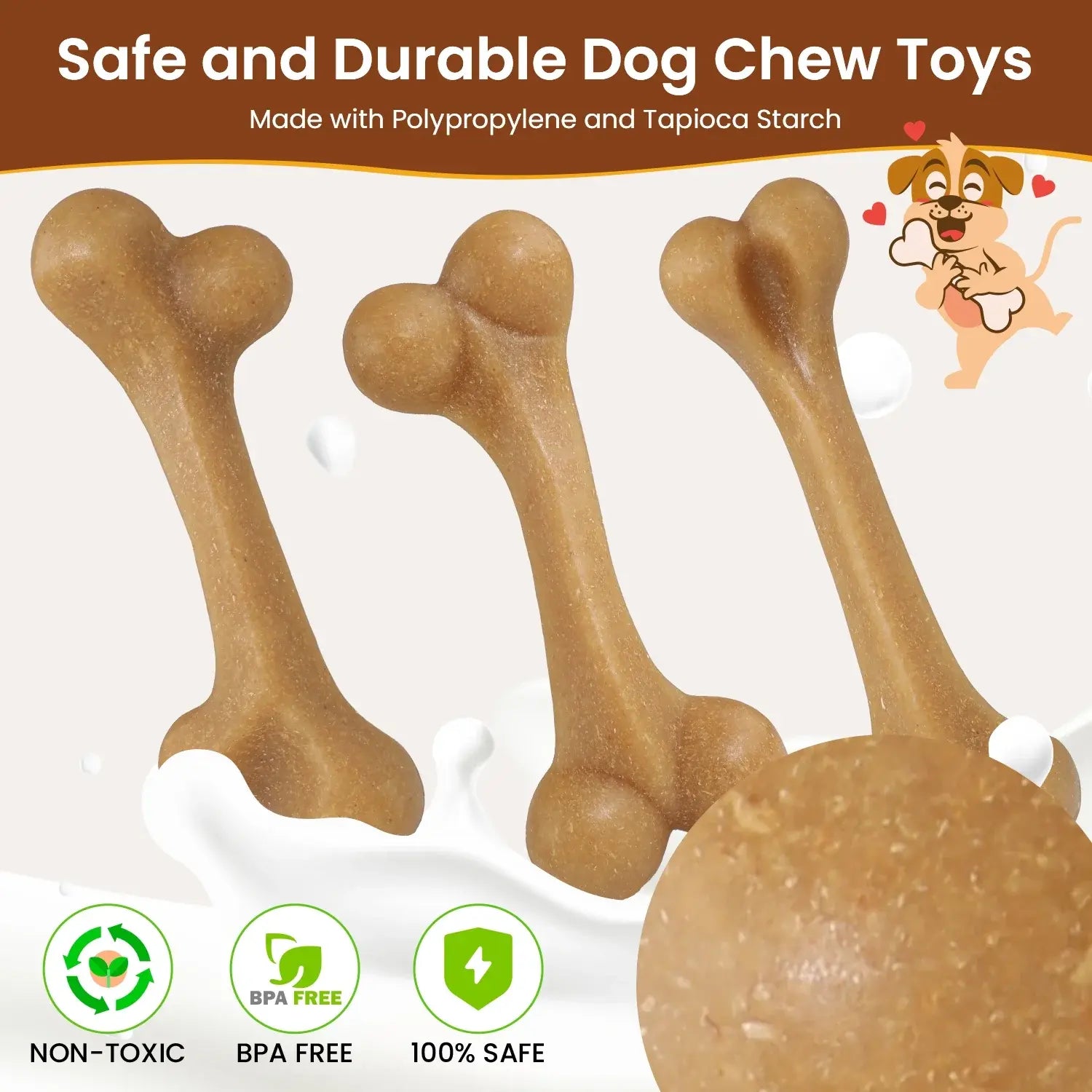 3 Pack Dog Chew Toys for Aggressive Chewers, Tough Nylon Dog Toys for Strong Chewers, Durable Chew Bones Made with Natural Tapioca Starch, Teeth Cleaning Dental Toys, Interactive Puppy Toys for Boredom Relief