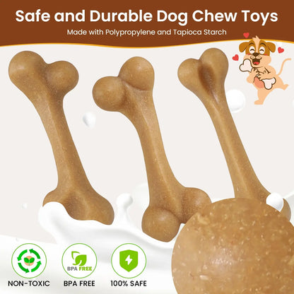 3 Pack Dog Chew Toys for Aggressive Chewers, Tough Nylon Dog Toys for Strong Chewers, Durable Chew Bones Made with Natural Tapioca Starch, Teeth Cleaning Dental Toys, Interactive Puppy Toys for Boredom Relief