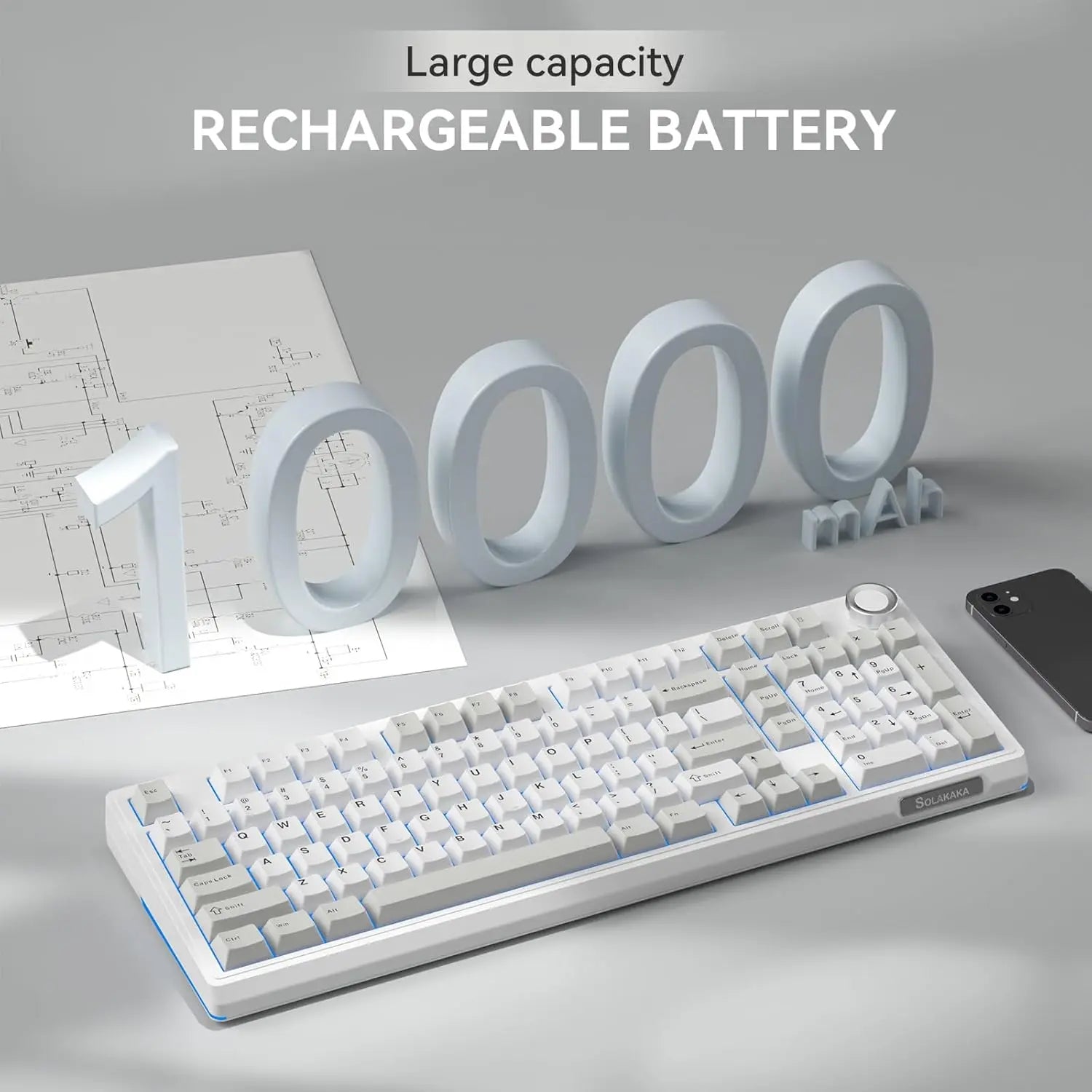 SOLAKAKA KI99 Pro Quiet Illuminated Mechanical Gaming Keyboard - 96% Hot Swappable Gasket Design, Silent Switches, Quick Wireless Connection, Creamy PBT Color-Changing Keycaps, Customizable White Grey PC Accessory, RGB Lights, Long-Lasting Batteries