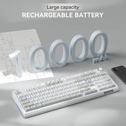 SOLAKAKA KI99 Pro Quiet Illuminated Mechanical Gaming Keyboard - 96% Hot Swappable Gasket Design, Silent Switches, Quick Wireless Connection, Creamy PBT Color-Changing Keycaps, Customizable White Grey PC Accessory, RGB Lights, Long-Lasting Batteries