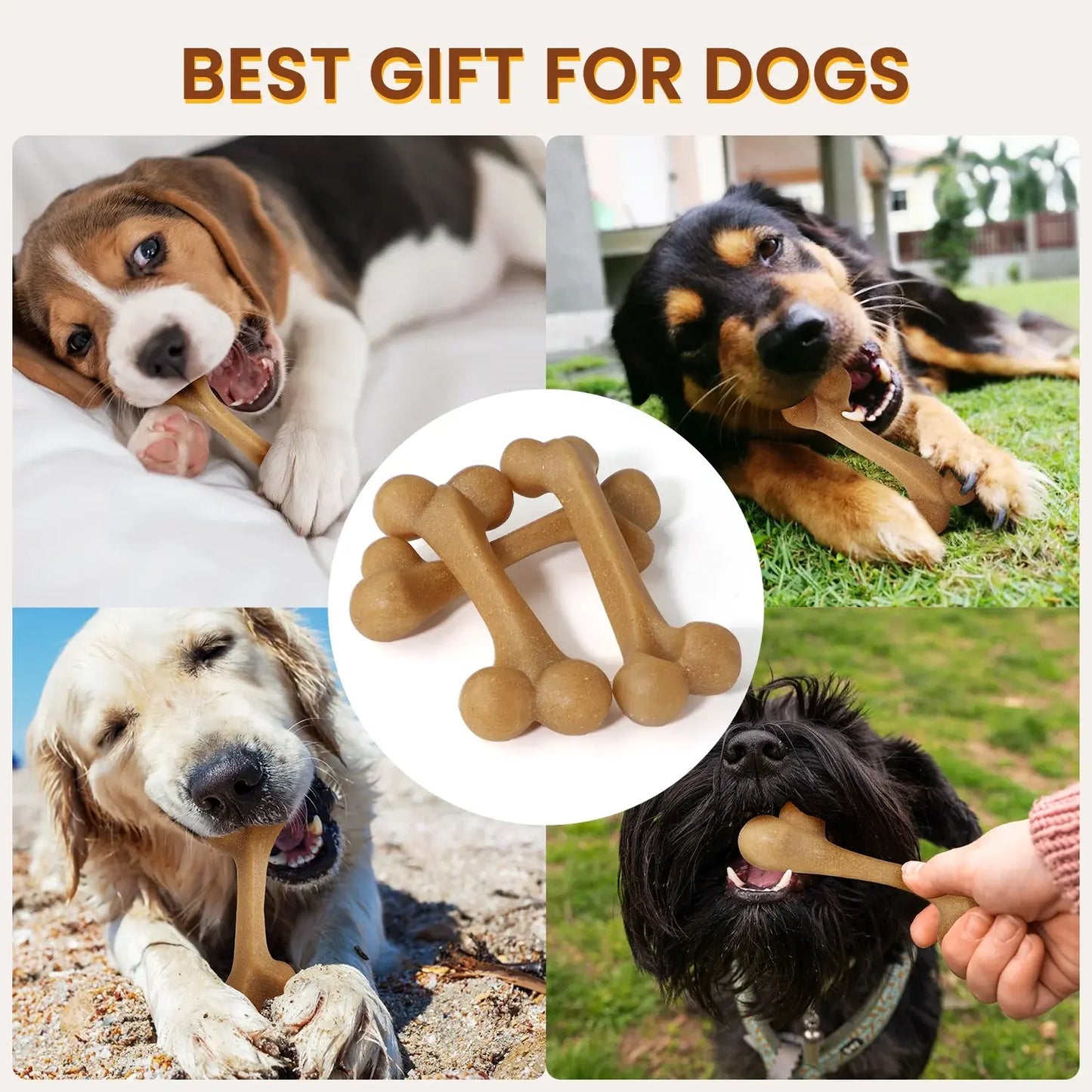 3 Pack Dog Chew Toys for Aggressive Chewers, Tough Nylon Dog Toys for Strong Chewers, Durable Chew Bones Made with Natural Tapioca Starch, Teeth Cleaning Dental Toys, Interactive Puppy Toys for Boredom Relief