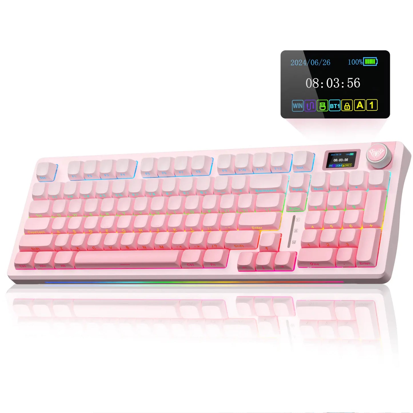 [New]Aula S98 Pro White Purple Aesthetic Wireless Mechanical Gaming Keyboard, Smart LCD Screen & Knob, Number Pad Creamy Thocky Sound, RGB Backlight, Hot Swappable Tri-Mode USB-C Connection PBT Keycaps, Creamy Keyboard Multi-Device Keyboard