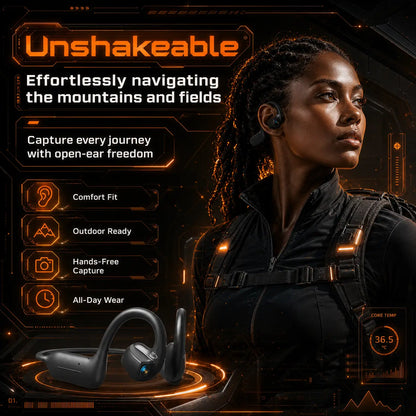 ASUS Adol OWS-G206 On-Ear Wireless Bluetooth Headset - Audio Device with 8MP EIS Stabilized Camera, First-Person Perspective, Waterproof Headphones