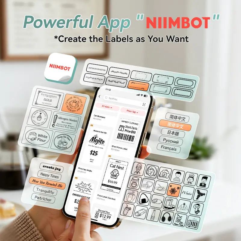 NIIMBOT B2 Label Maker Machine with Tape, Portable Bluetooth 2Inch Label Printer with Multiple Templates, Thermal Labeler for Home Kitchen Office Coffee Shop Bakery Organization,Back to School,Back to School Haul