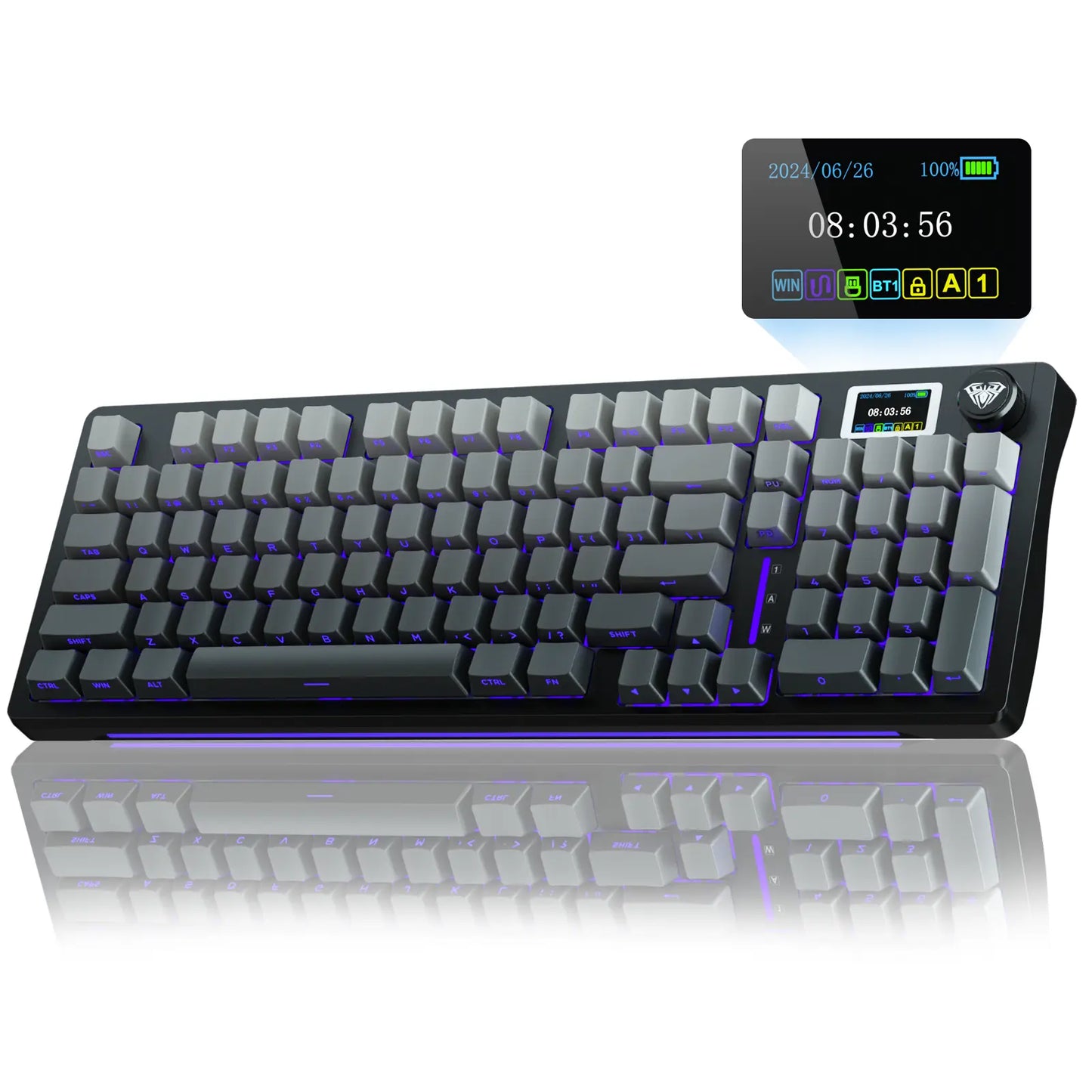 [New]Aula S98 Pro White Purple Aesthetic Wireless Mechanical Gaming Keyboard, Smart LCD Screen & Knob, Number Pad Creamy Thocky Sound, RGB Backlight, Hot Swappable Tri-Mode USB-C Connection PBT Keycaps, Creamy Keyboard Multi-Device Keyboard
