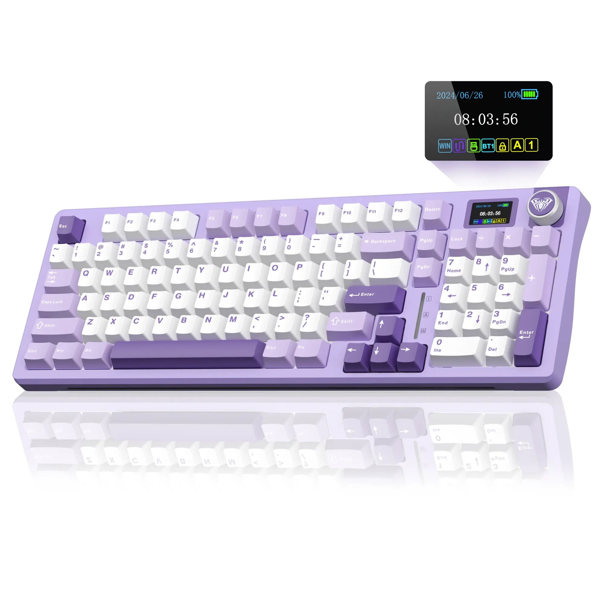 [New]Aula S98 Pro White Purple Aesthetic Wireless Mechanical Gaming Keyboard, Smart LCD Screen & Knob, Number Pad Creamy Thocky Sound, RGB Backlight, Hot Swappable Tri-Mode USB-C Connection PBT Keycaps, Creamy Keyboard Multi-Device Keyboard